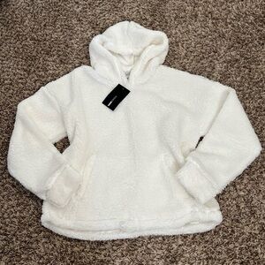 White Faux Fur Sherpa Pullover Hoodie